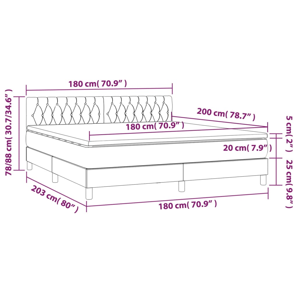 Pat box spring cu saltea, gri închis, 180x200 cm, textil