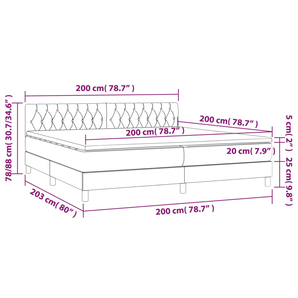 Pat box spring cu saltea, albastru, 200x200 cm, textil