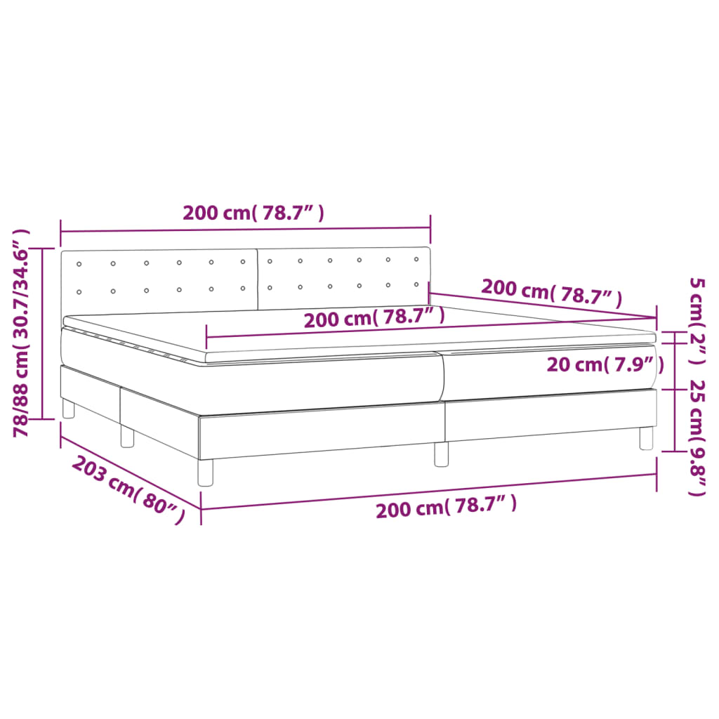 Pat box spring cu saltea, albastru, 200x200 cm, textil