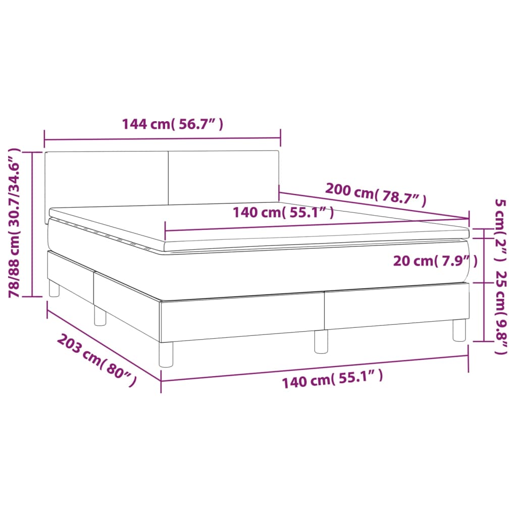 Pat box spring cu saltea, gri închis, 140x200 cm, textil