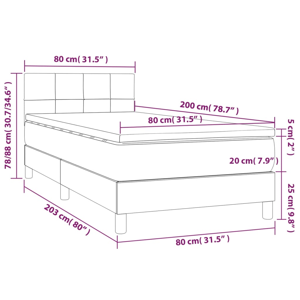 Pat box spring cu saltea, maro închis, 80x200 cm, textil