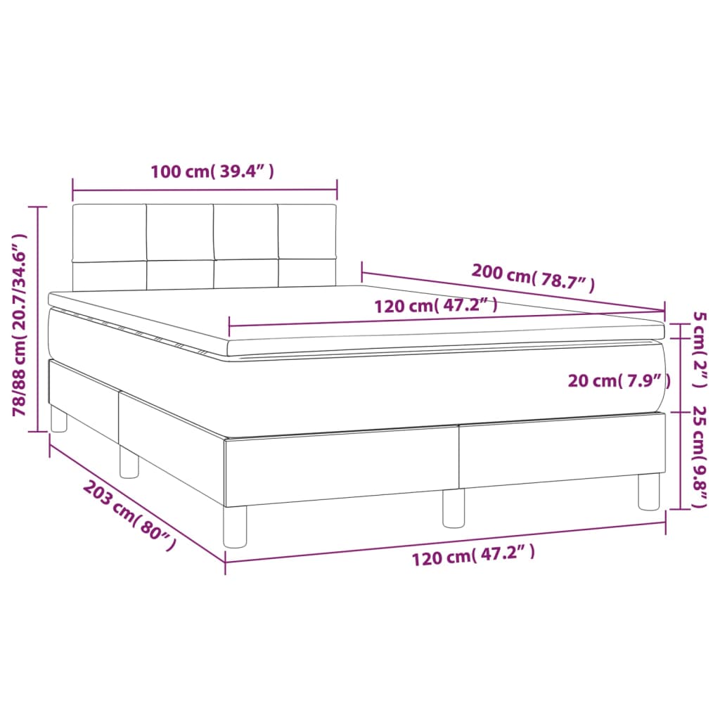 Pat box spring cu saltea, gri închis, 120x200 cm, textil