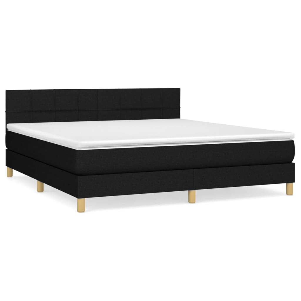 Pat box spring cu saltea, negru, 180x200 cm, catifea