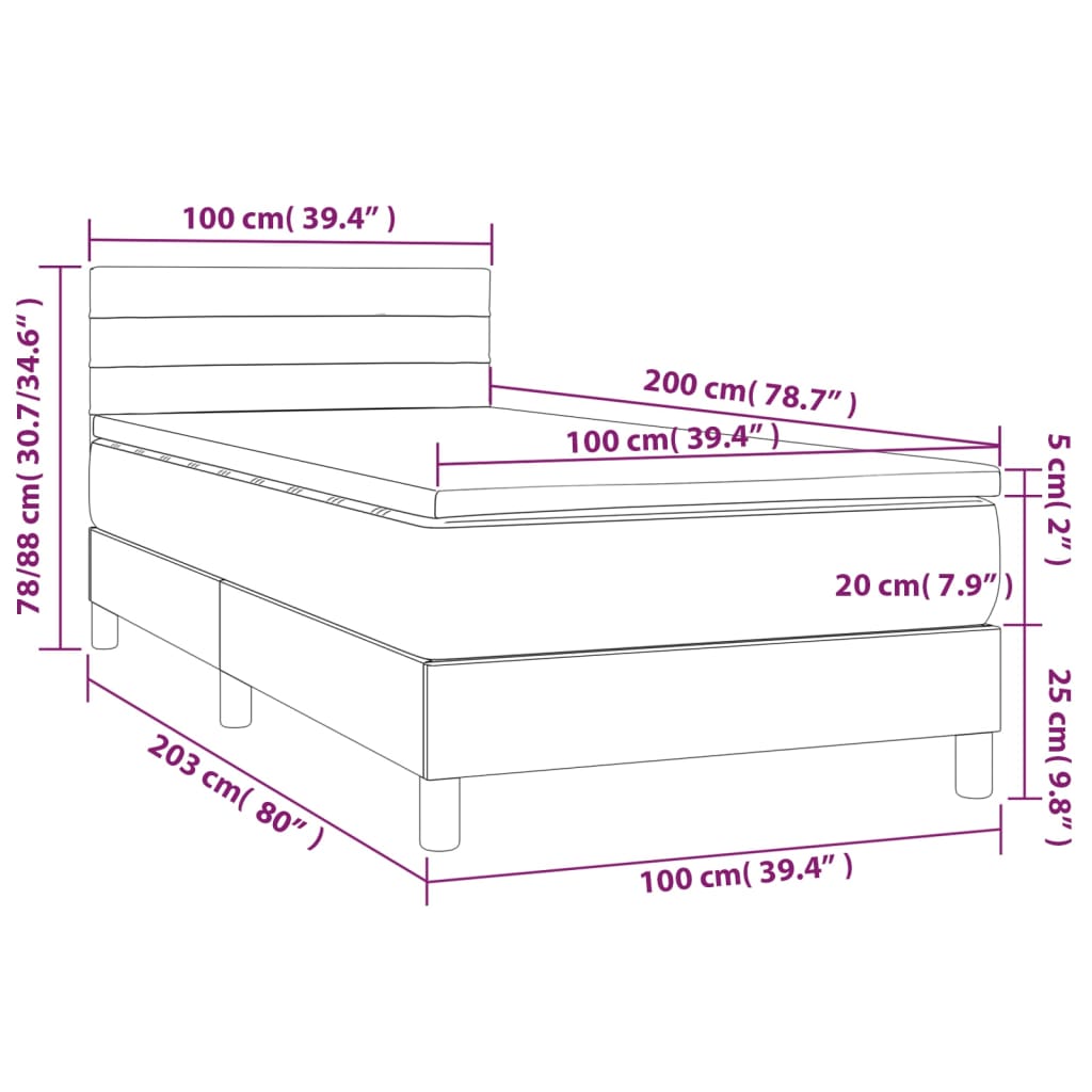 Pat box spring cu saltea, gri taupe, 100x200 cm, textil