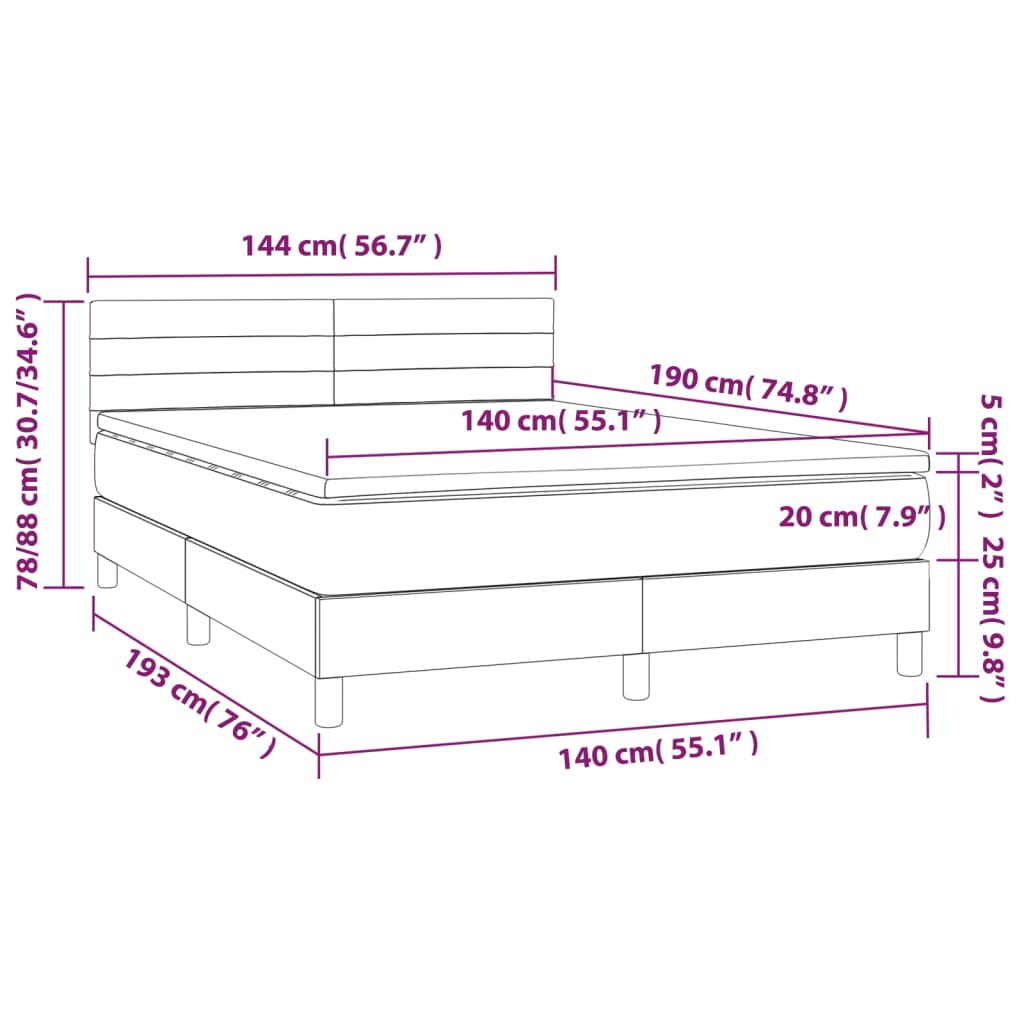 Pat box spring cu saltea, gri închis, 140x190 cm, textil