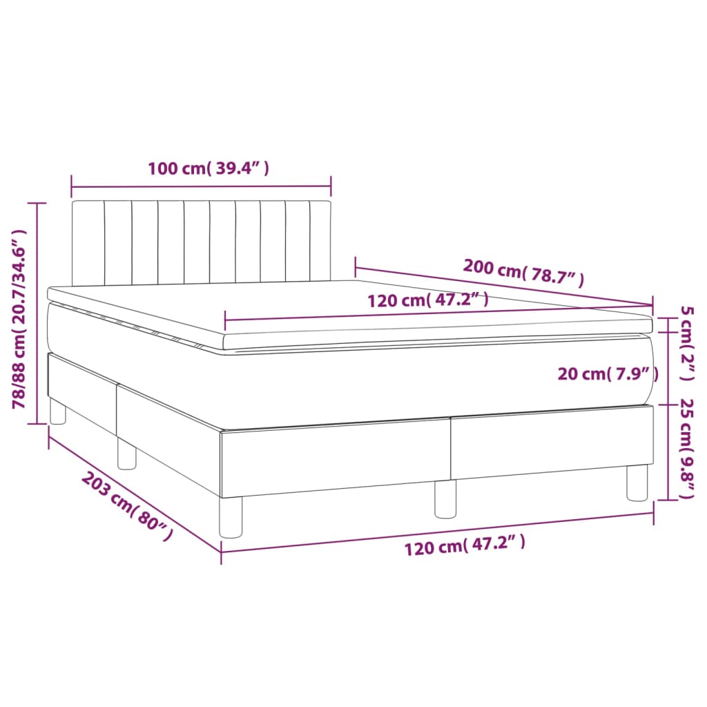 Pat box spring cu saltea, albastru, 120x200 cm, textil