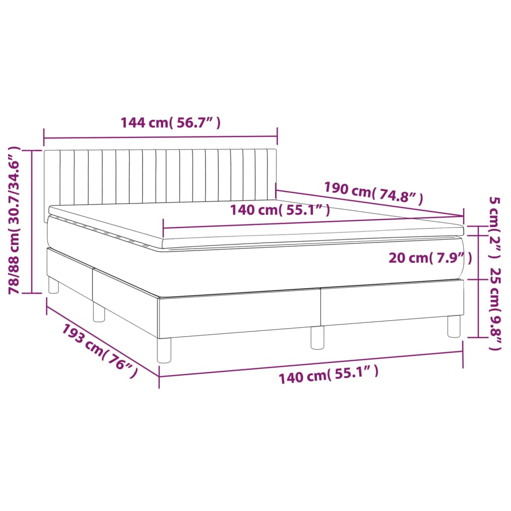 Pat box spring cu saltea, crem, 140x200 cm, textil