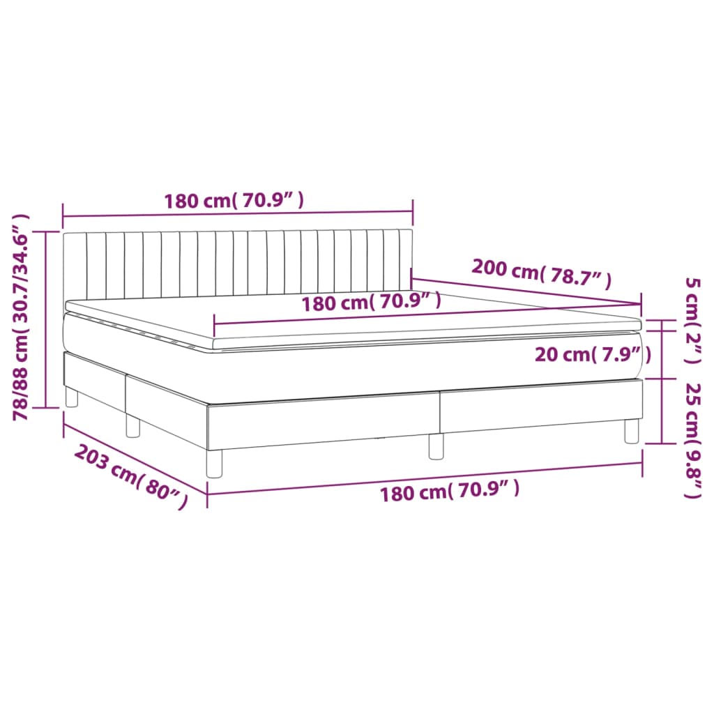 Pat box spring cu saltea, gri închis, 180x200 cm, textil