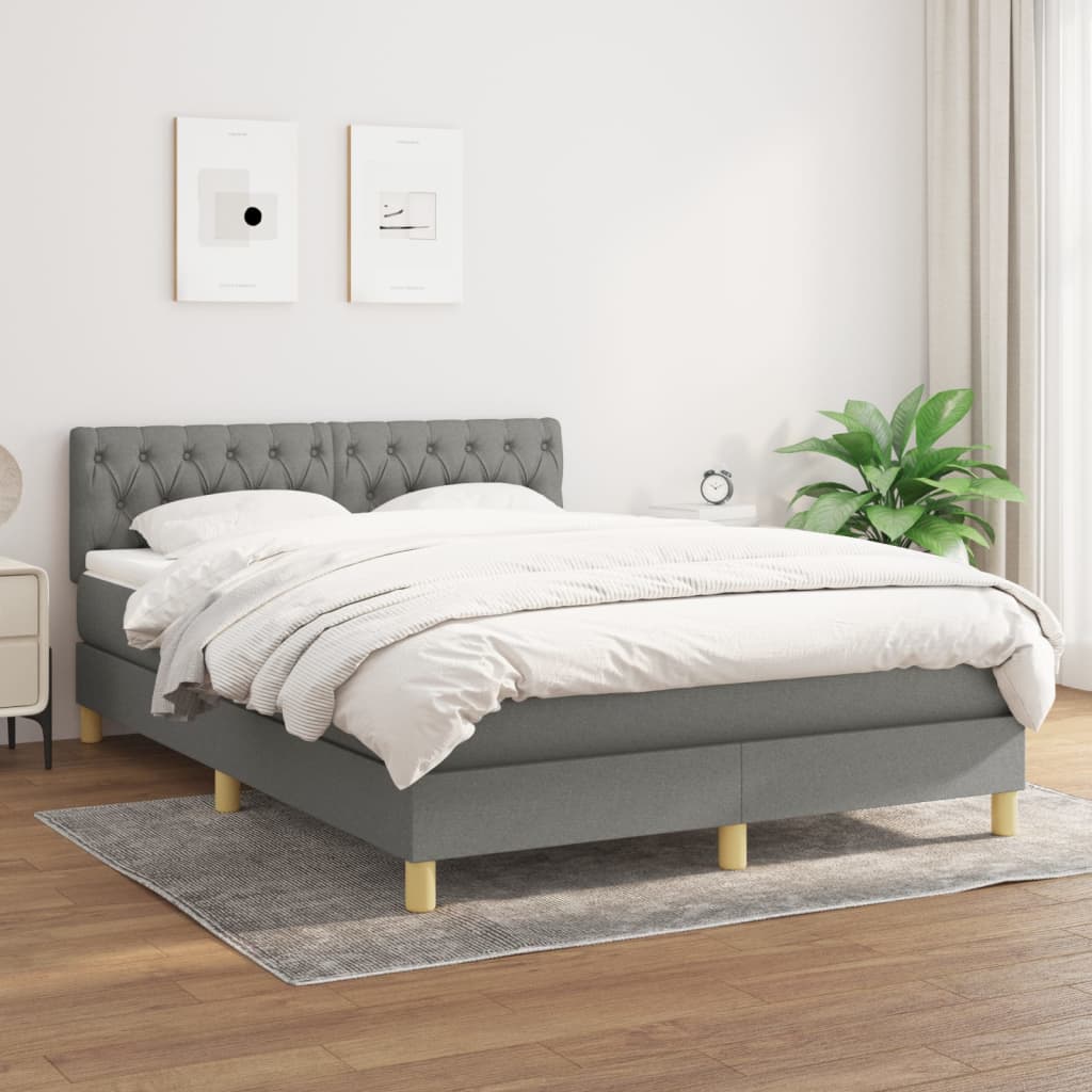 Pat box spring cu saltea, gri închis, 140x190 cm, textil