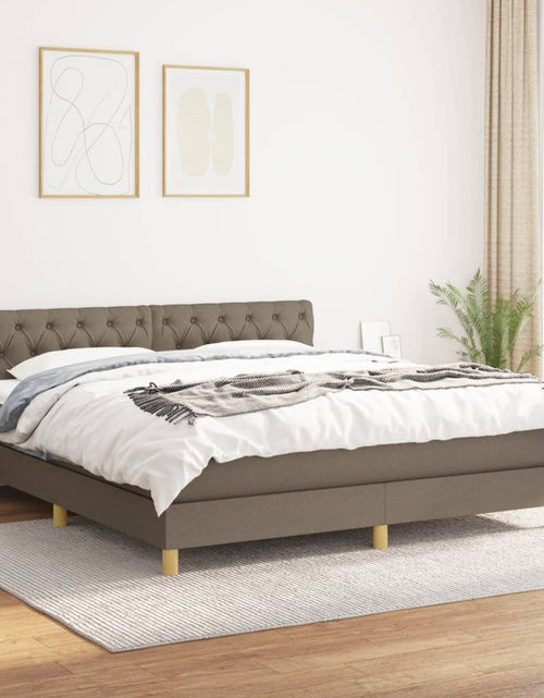 Загрузите изображение в средство просмотра галереи, Pat box spring cu saltea, gri taupe, 160x200 cm material textil
