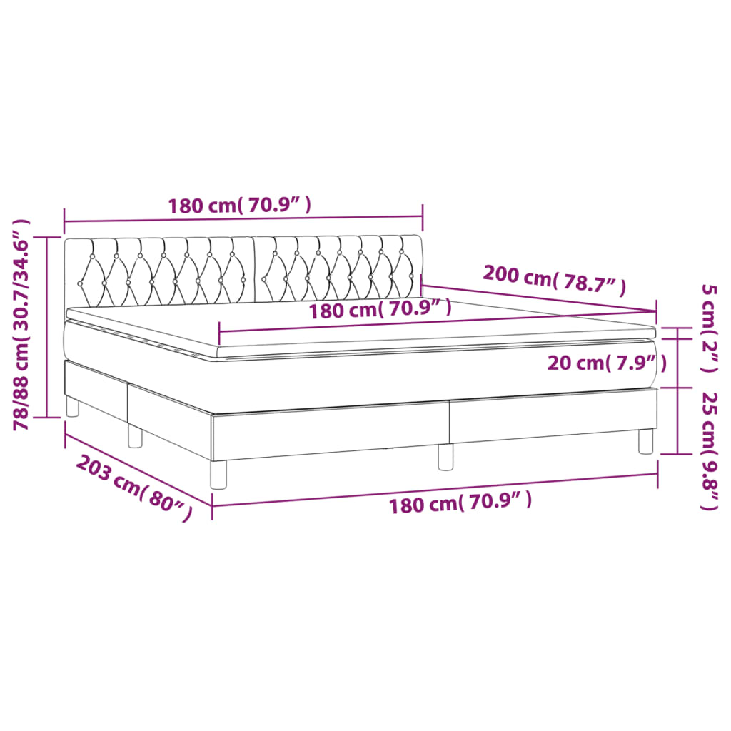 Pat box spring cu saltea, negru, 180x200 cm, catifea