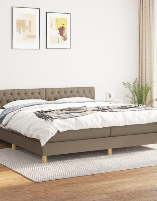 Загрузите изображение в средство просмотра галереи, Pat box spring cu saltea, gri taupe, 200x200 cm, textil
