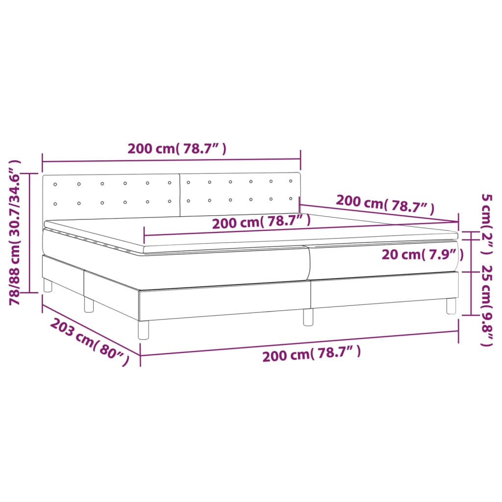 Pat box spring cu saltea, gri deschis, 200x200 cm, textil