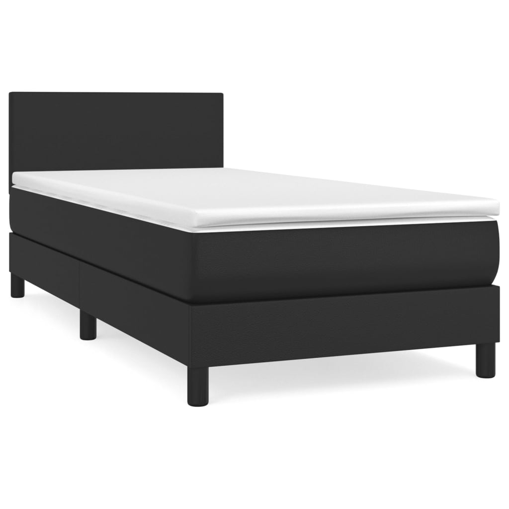 Pat box spring cu saltea, negru, 90x190 cm, piele ecologică