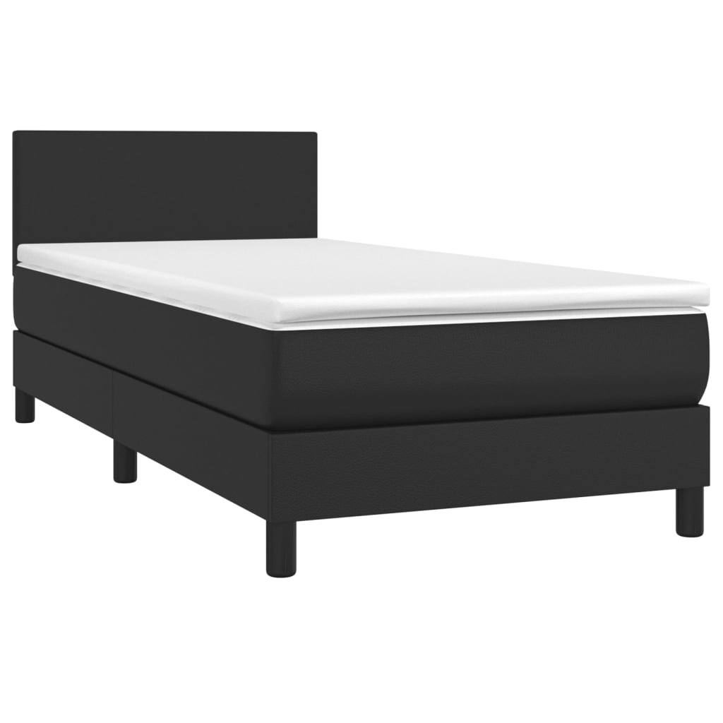 Pat box spring cu saltea, negru, 90x190 cm, piele ecologică