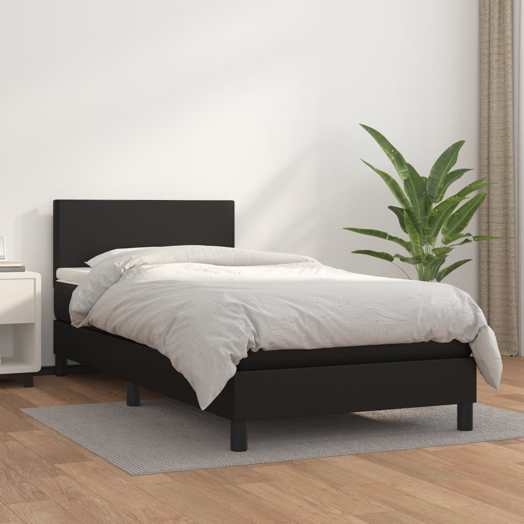 Pat box spring cu saltea, negru, 90x190 cm, piele ecologică