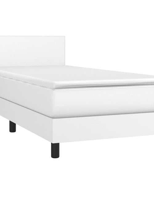 Încărcați imaginea în vizualizatorul Galerie, Pat box spring cu saltea, alb, 90x190 cm, piele ecologică
