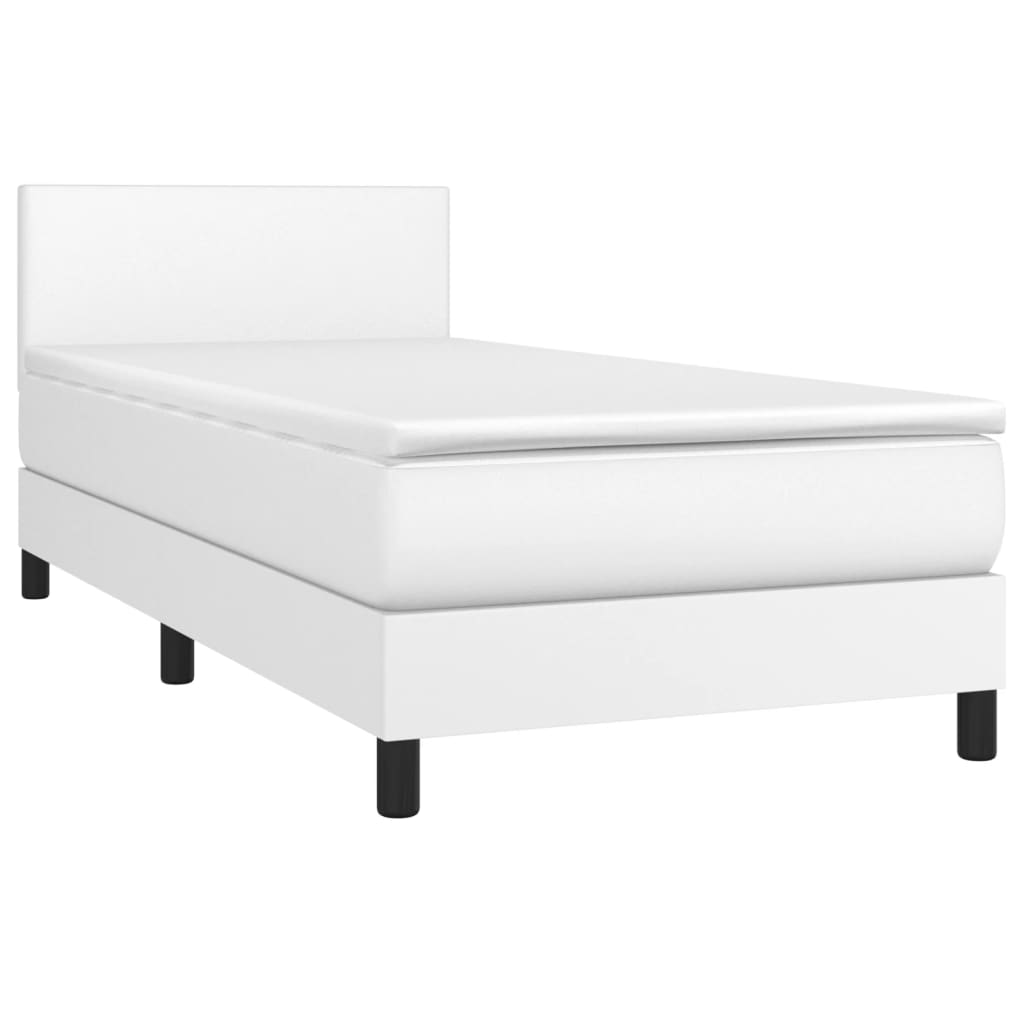 Pat box spring cu saltea, alb, 90x190 cm, piele ecologică