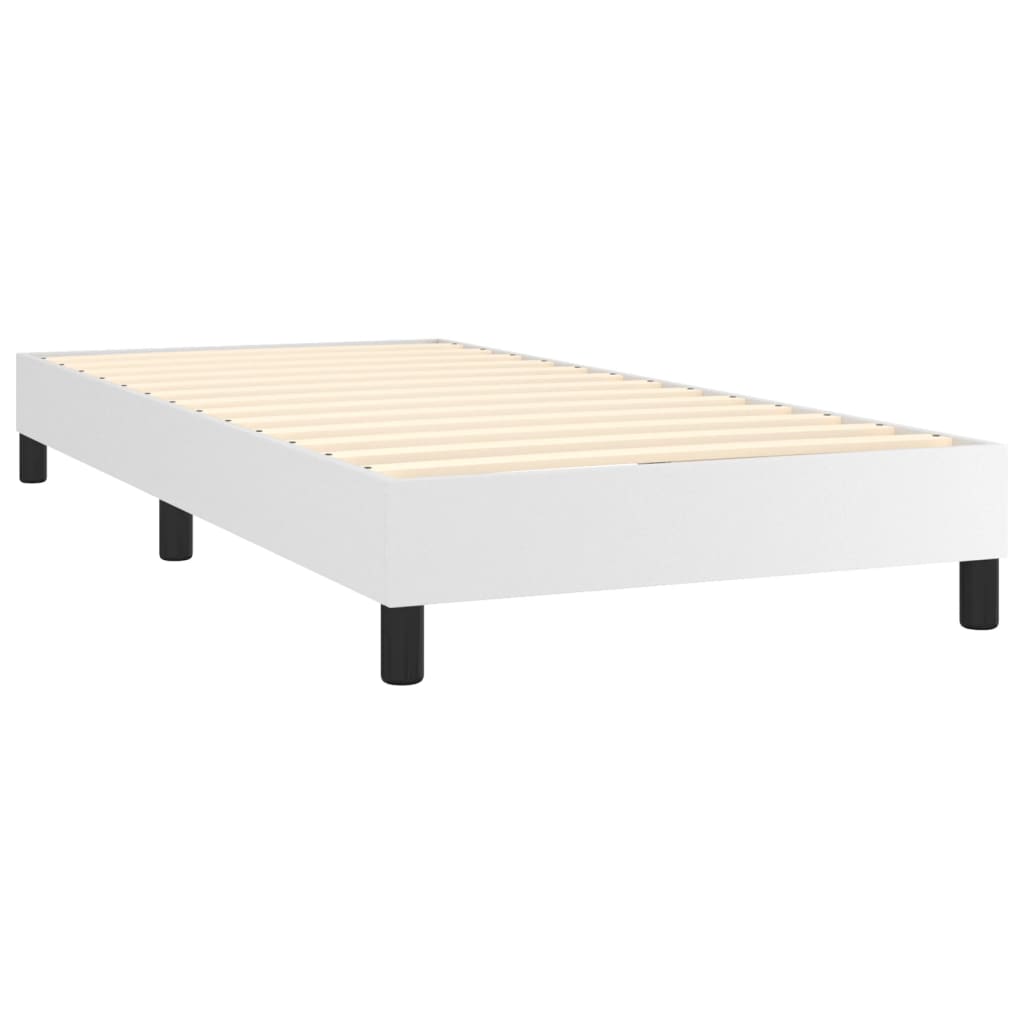 Pat box spring cu saltea, alb, 90x190 cm, piele ecologică