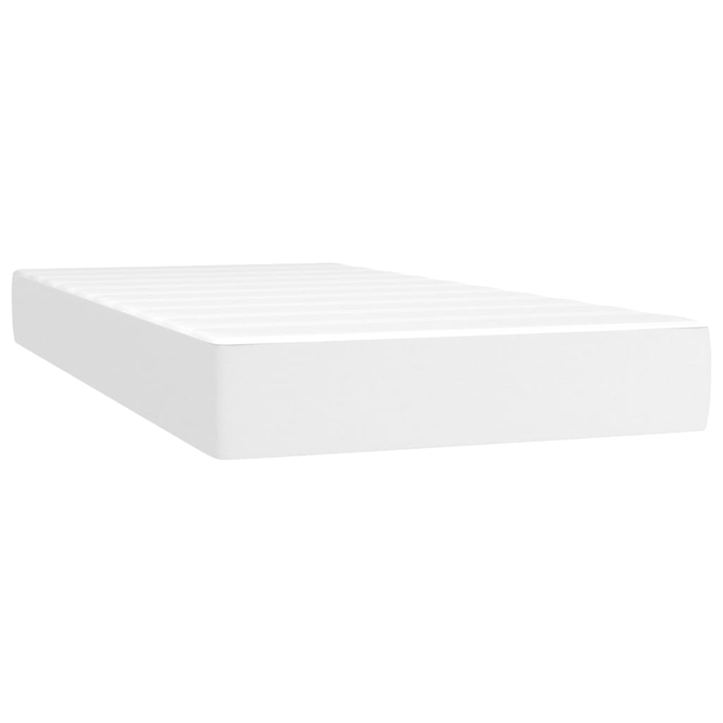 Pat box spring cu saltea, alb, 90x190 cm, piele ecologică