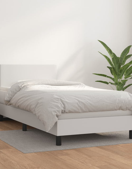 Încărcați imaginea în vizualizatorul Galerie, Pat box spring cu saltea, alb, 90x190 cm, piele ecologică
