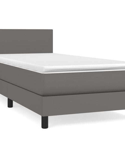 Încărcați imaginea în vizualizatorul Galerie, Pat box spring cu saltea, gri, 90x190 cm, piele ecologică
