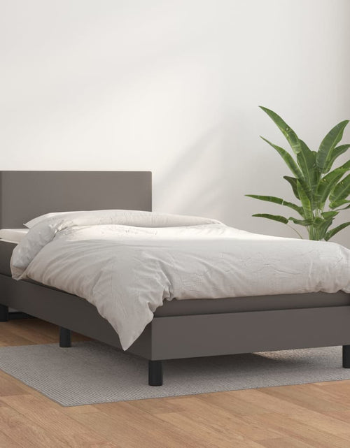 Загрузите изображение в средство просмотра галереи, Pat box spring cu saltea, gri, 90x190 cm, piele ecologică
