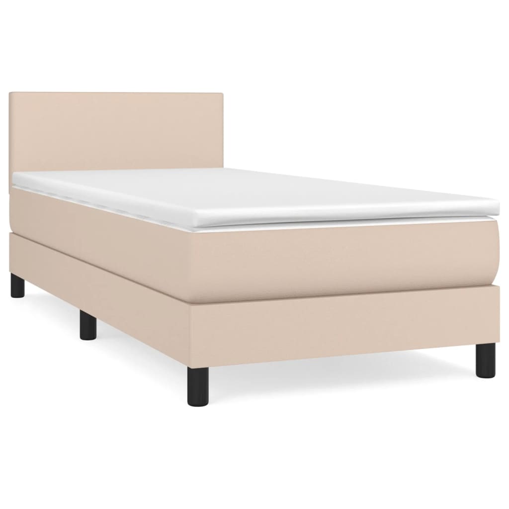 Pat box spring cu saltea, cappuccino, 100x200cm piele ecologică