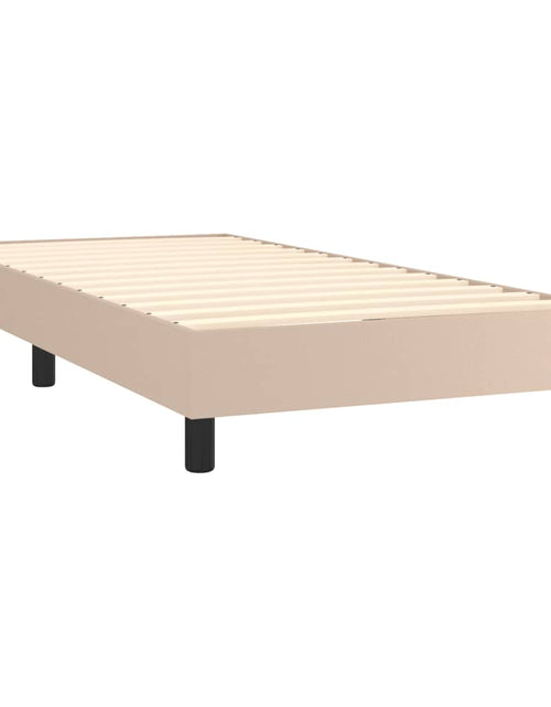 Загрузите изображение в средство просмотра галереи, Pat box spring cu saltea, cappuccino, 100x200cm piele ecologică
