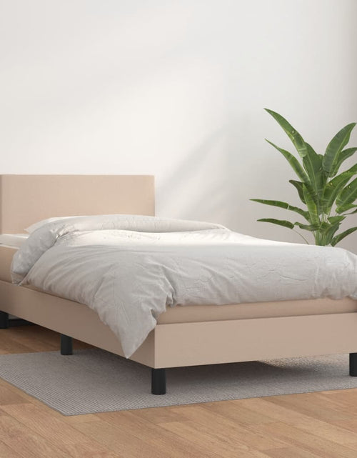 Încărcați imaginea în vizualizatorul Galerie, Pat box spring cu saltea, cappuccino, 100x200cm piele ecologică
