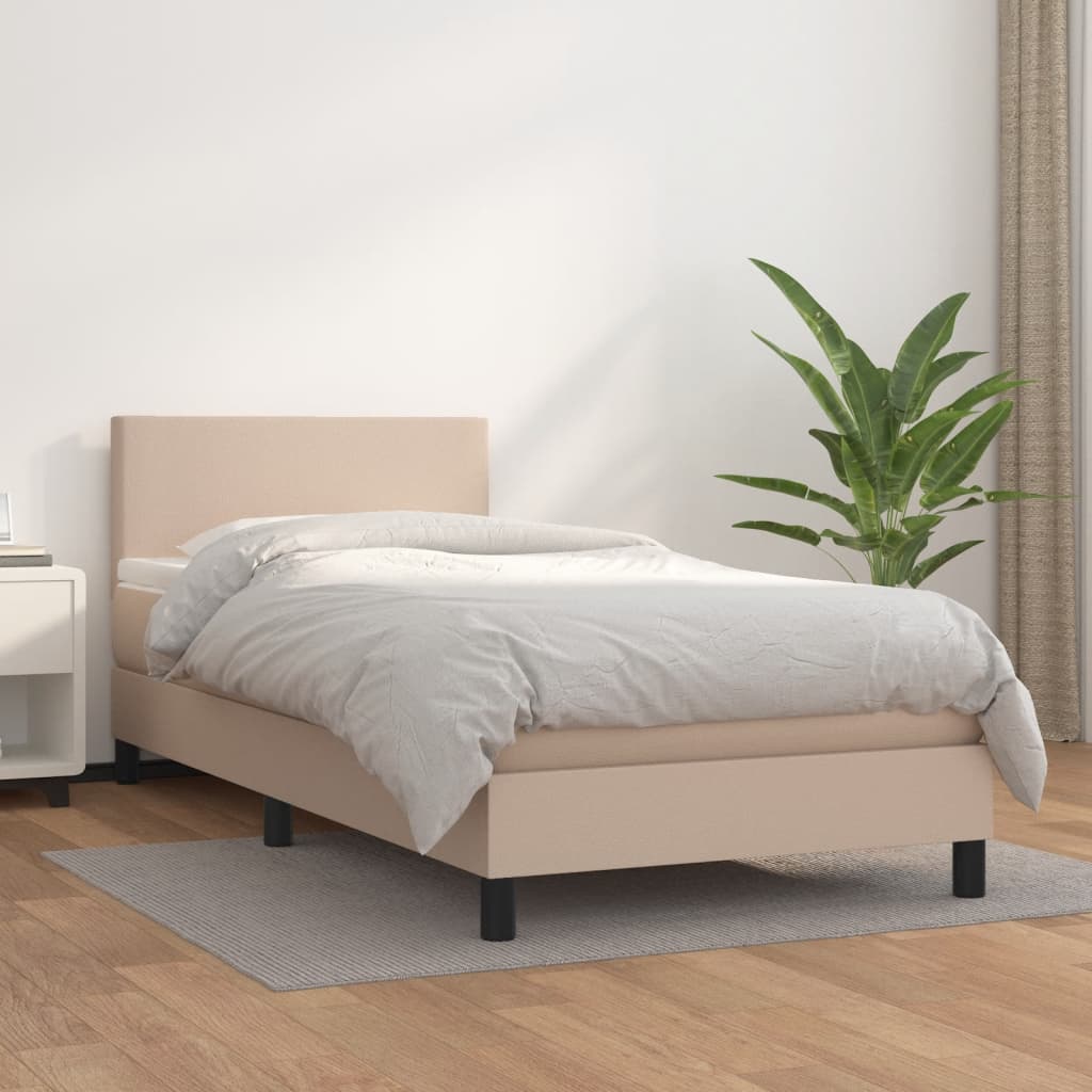 Pat box spring cu saltea, cappuccino, 100x200cm piele ecologică