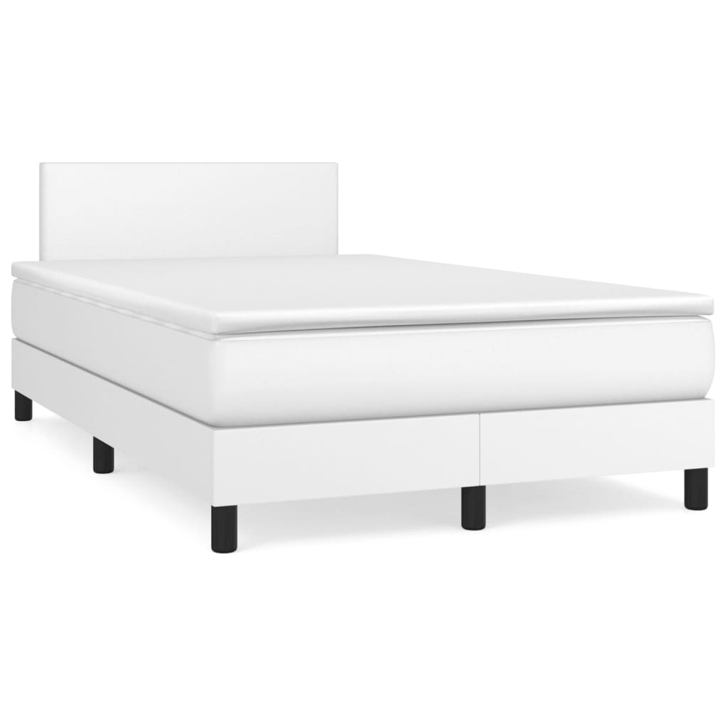 Pat box spring cu saltea, alb, 120x200 cm, piele ecologică