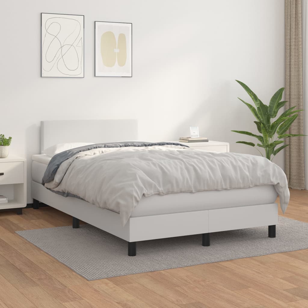 Pat box spring cu saltea, alb, 120x200 cm, piele ecologică