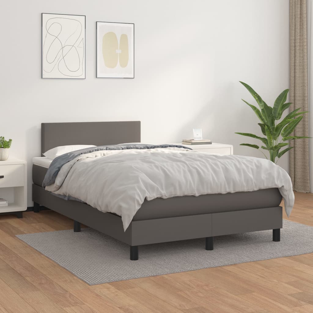 Pat box spring cu saltea, gri, 120x200 cm, piele ecologică