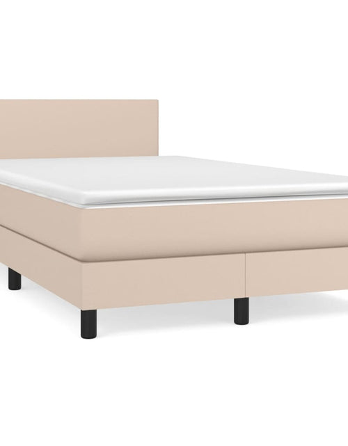 Загрузите изображение в средство просмотра галереи, Pat box spring cu saltea, cappuccino, 120x200cm piele ecologică
