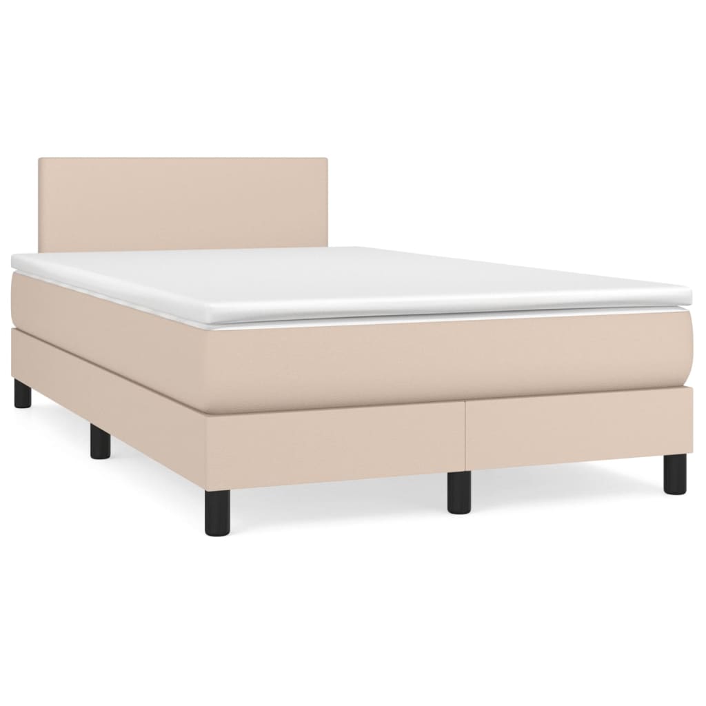 Pat box spring cu saltea, cappuccino, 120x200cm piele ecologică