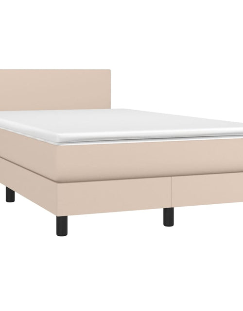 Загрузите изображение в средство просмотра галереи, Pat box spring cu saltea, cappuccino, 120x200cm piele ecologică
