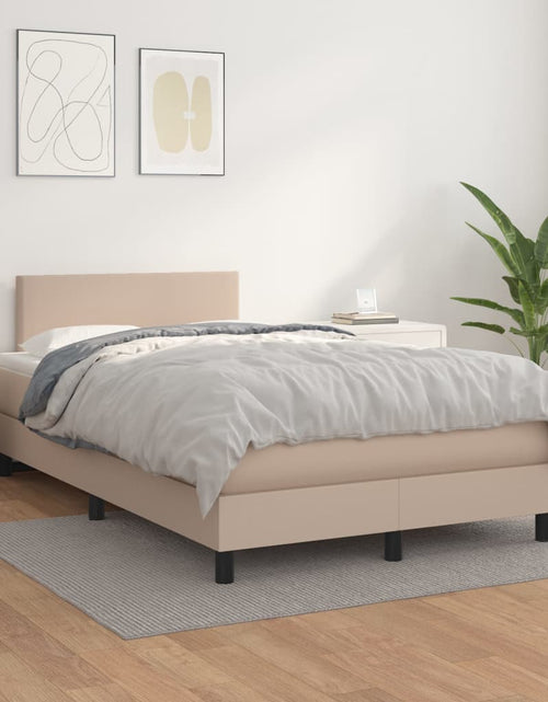 Încărcați imaginea în vizualizatorul Galerie, Pat box spring cu saltea, cappuccino, 120x200cm piele ecologică
