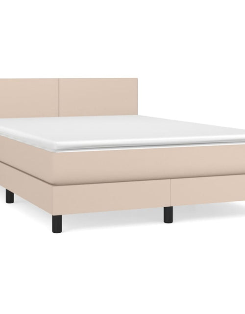 Încărcați imaginea în vizualizatorul Galerie, Pat box spring cu saltea, cappuccino, 140x190cm piele ecologică
