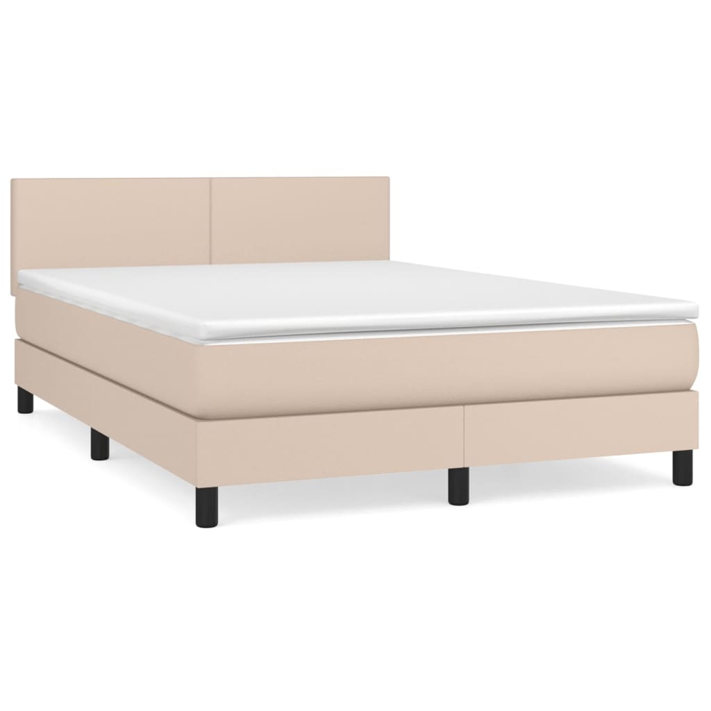 Pat box spring cu saltea, cappuccino, 140x190cm piele ecologică