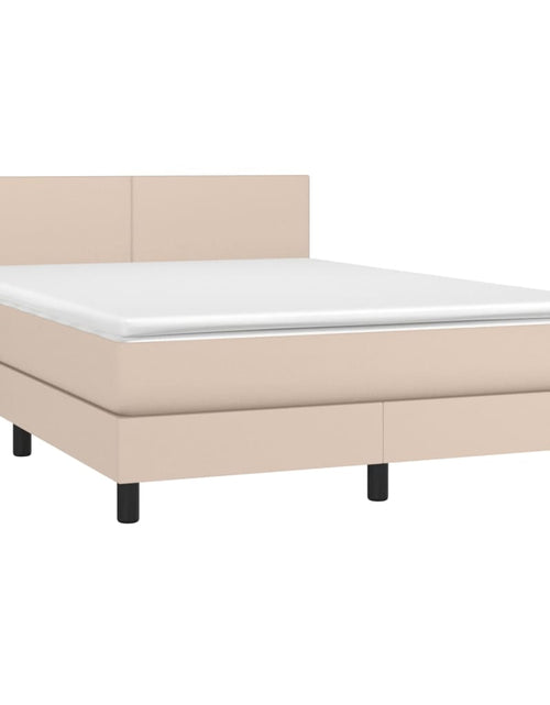 Загрузите изображение в средство просмотра галереи, Pat box spring cu saltea, cappuccino, 140x190cm piele ecologică
