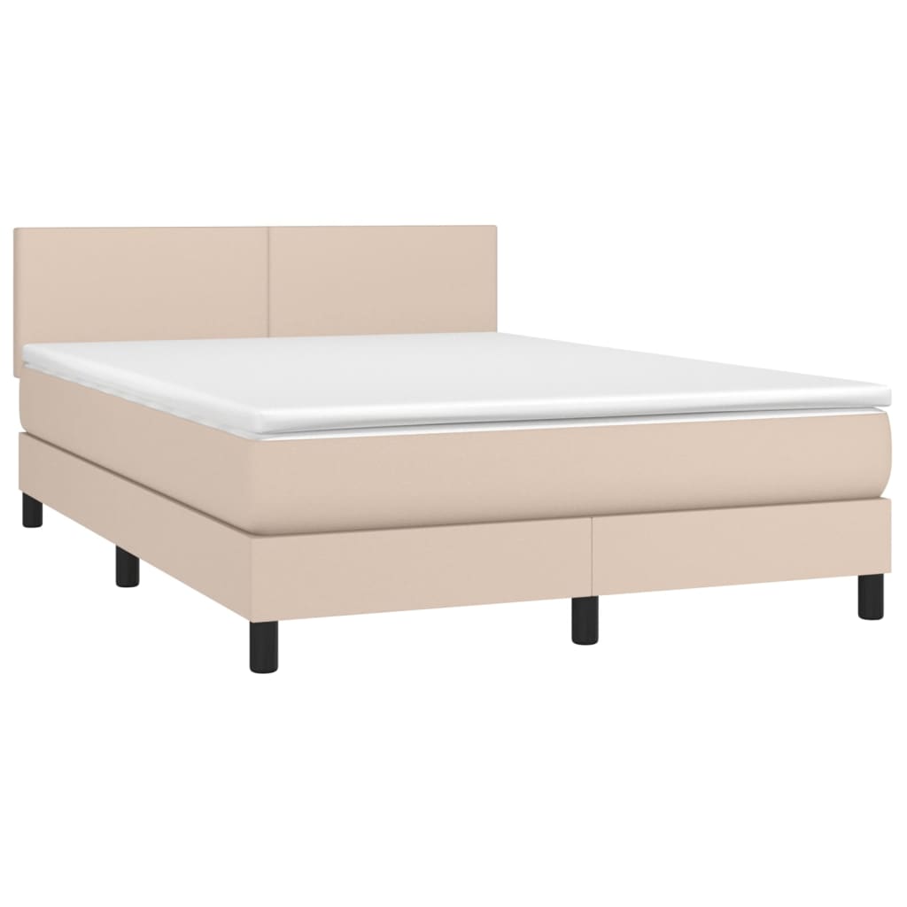 Pat box spring cu saltea, cappuccino, 140x190cm piele ecologică