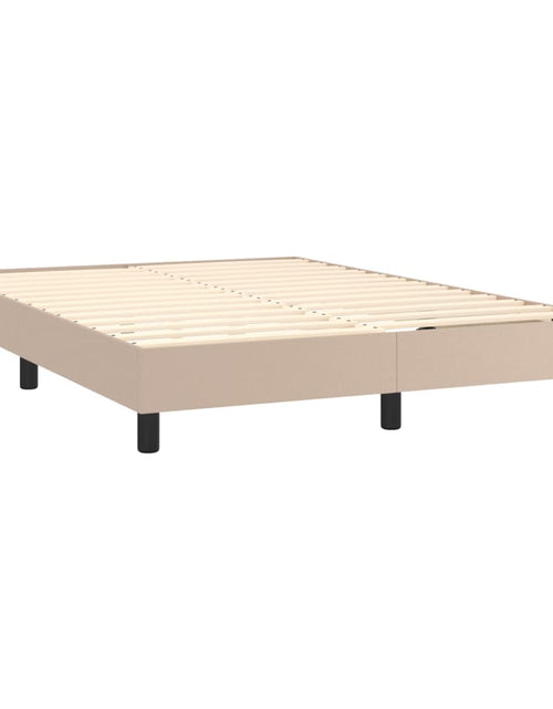 Încărcați imaginea în vizualizatorul Galerie, Pat box spring cu saltea, cappuccino, 140x190cm piele ecologică
