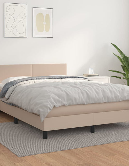 Încărcați imaginea în vizualizatorul Galerie, Pat box spring cu saltea, cappuccino, 140x190cm piele ecologică
