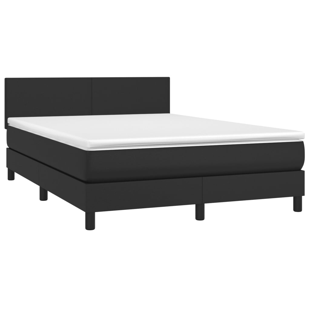 Pat box spring cu saltea, negru, 140x200 cm, piele ecologică