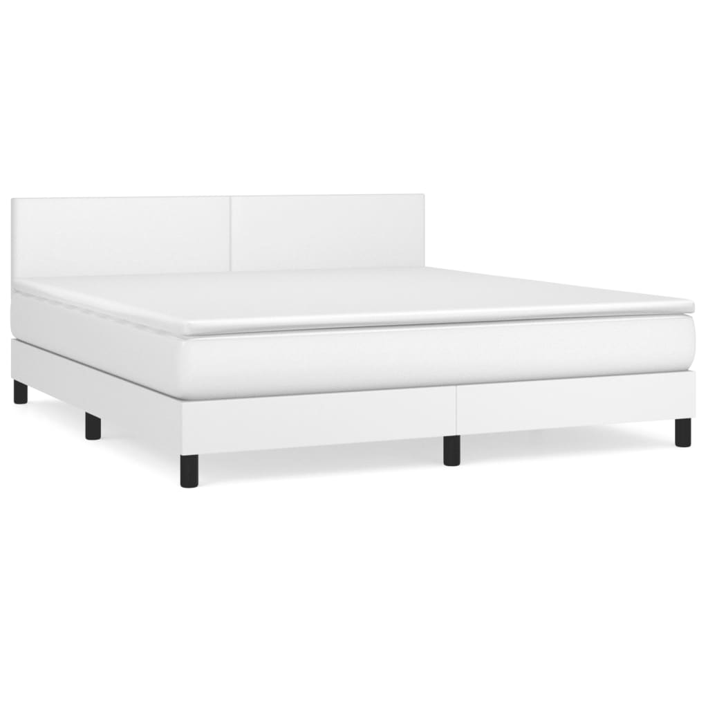 Pat box spring cu saltea, alb, 160x200 cm, piele ecologică