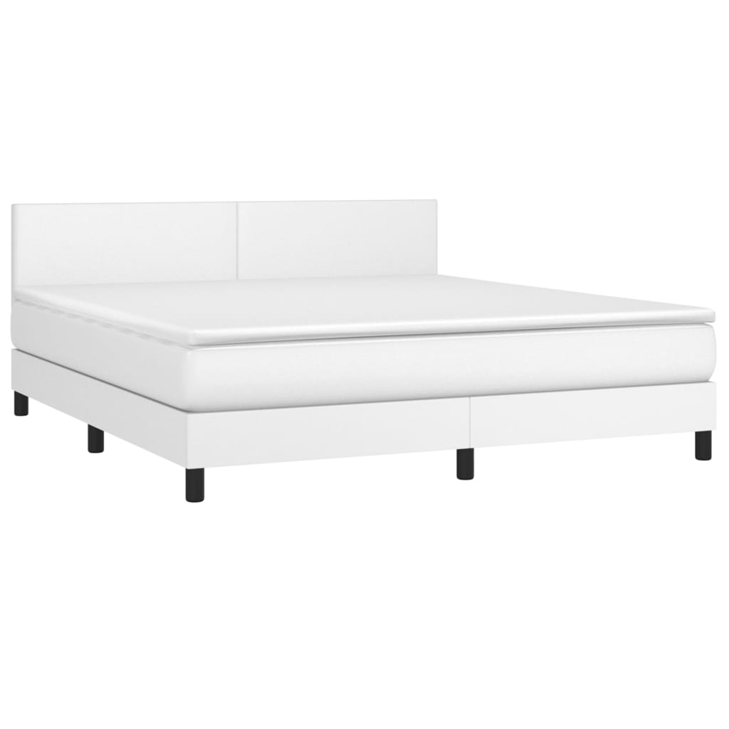 Pat box spring cu saltea, alb, 160x200 cm, piele ecologică