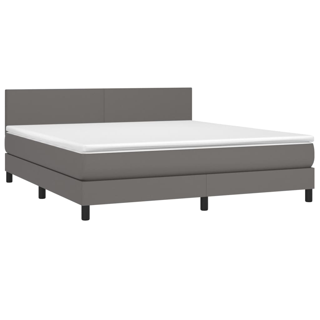 Pat box spring cu saltea, gri, 160x200 cm, piele ecologică