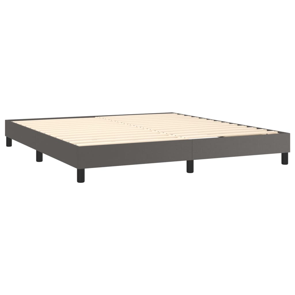 Pat box spring cu saltea, gri, 160x200 cm, piele ecologică