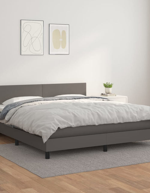 Încărcați imaginea în vizualizatorul Galerie, Pat box spring cu saltea, gri, 160x200 cm, piele ecologică
